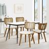 WOOW DEPOT Rattan Dining Chairs Set of 4, Faux Leather Upholstered Dining Chairs with Cane Back, Mid Century Modern Kitchen Dining Room Chairs with Walnut Bent Wood Legs, Cream White view 1