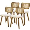 WOOW DEPOT Rattan Dining Chairs Set of 4, Faux Leather Upholstered Dining Chairs with Cane Back, Mid Century Modern Kitchen Dining Room Chairs with Walnut Bent Wood Legs, Cream White view 3