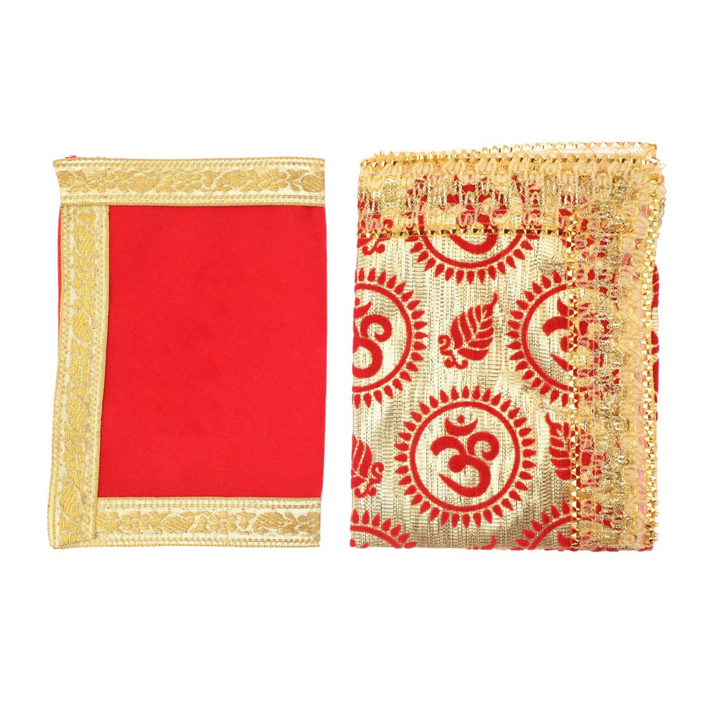 Set of 2 Small Chunari/Chunar/Chunni Decorative Cloth + Pooja Mat/Aasan (Size:- Chunari - 18" X 12"& Mat -10 "X 7")for Indian Traditional Pooja Multipurpose New year gifts Decorations Item (Red)
