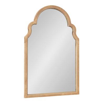 Kate and Laurel Hogan Modern Wooden Arched Wall Mirror; 24 x 36; Natural Wood; Transitional Scalloped Arch Mirror for Use as Bathroom Mirror or Entryway Mirror Decor