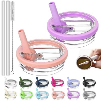 2 Pack Replacement Leak Proof Lid Compatible with Stanley 40oz Quencher Tumbler,100 color combinations for Stanley Cup Accessories,Flip Straw Lids for Quencher H2.0 (Peach Pink, +Violet)