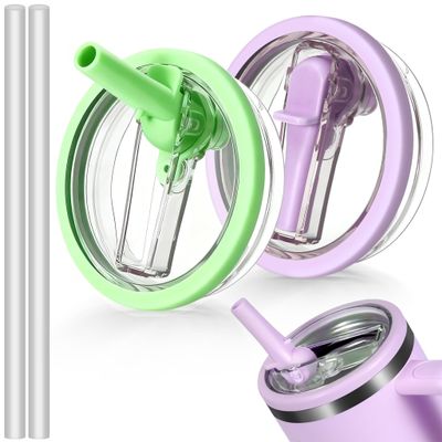 2 Pack Replacement Leak Proof Lid Compatible with Stanley 40oz Quencher Tumbler,100 color combinations for Stanley Cup Accessories,Flip Straw Lids for Quencher H2.0 (Grass Green +Violet)