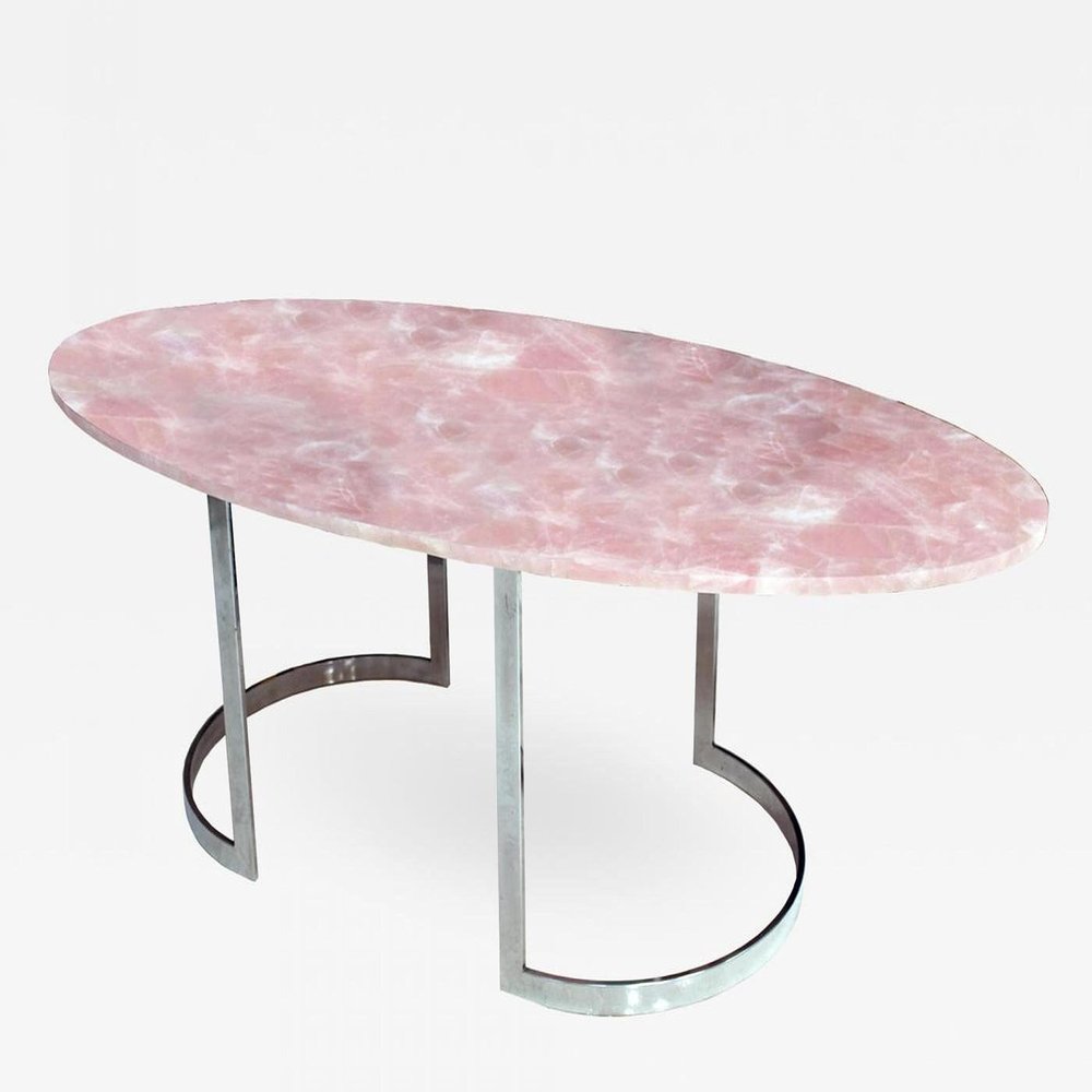 18 x 36 Inches Oval Shape Epoxy Coffee Table Top Rose Quartz Study Room Corner Table for Home Furniture Decor