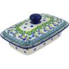 Polmedia Polish Pottery Butter Dish UNIKAT - Green Chrysanthemums Pattern Handmade in Boleslawiec Poland by Ceramika Artystyczna + Certificate of Authenticity view 1