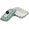 Polmedia Polish Pottery Butter Dish UNIKAT - Green Chrysanthemums Pattern Handmade in Boleslawiec Poland by Ceramika Artystyczna + Certificate of Authenticity view 2