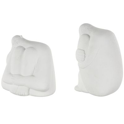 Deco 79 Resin People Decorative Sculpture Abstract Home Decor Statues with Tucked Sitting Position, Set of 2 Accent Figurines 8", 7" H, White