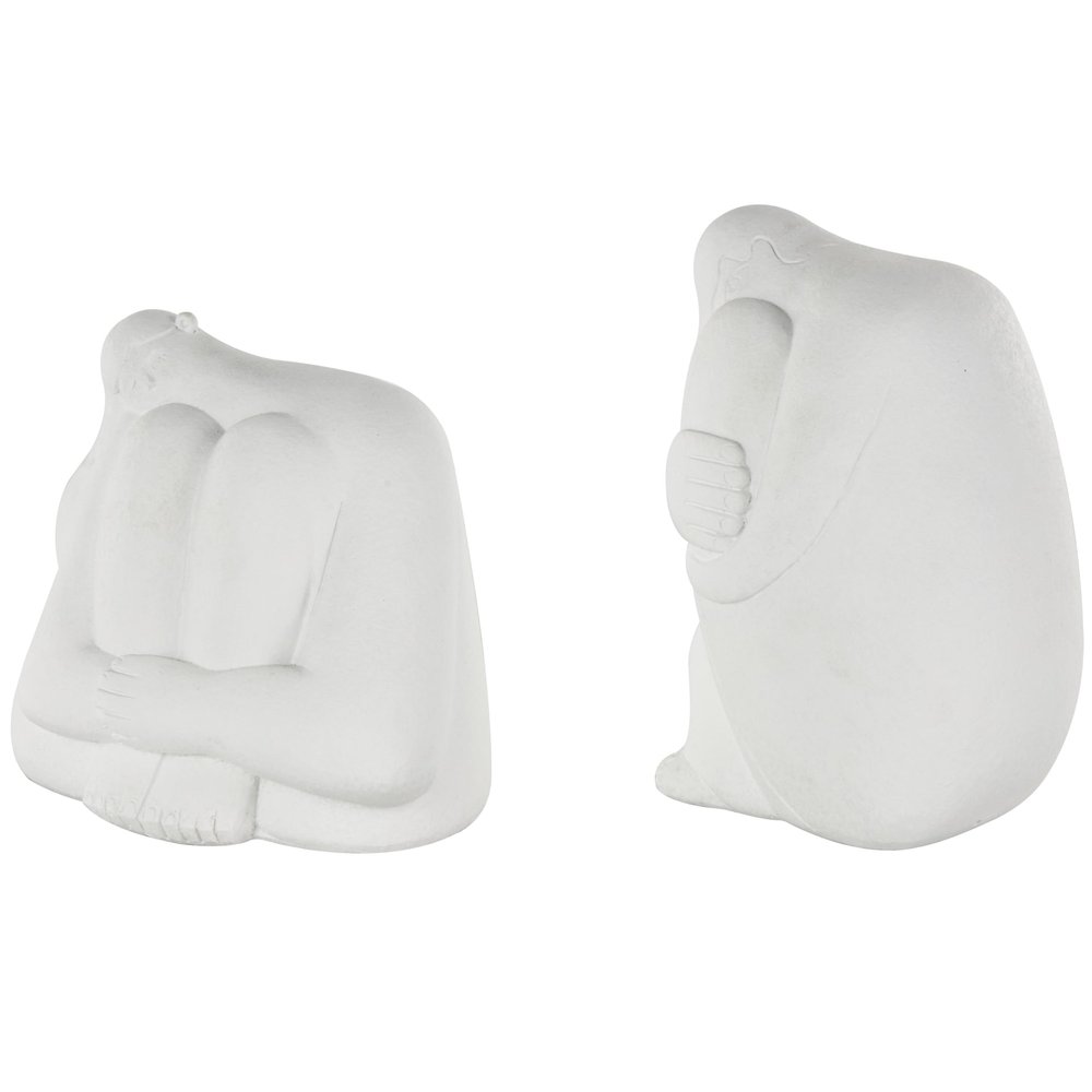 Deco 79 Resin People Decorative Sculpture Abstract Home Decor Statues with Tucked Sitting Position, Set of 2 Accent Figurines 8", 7" H, White