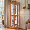 Lighted Curio Cabinet 71" Vintage Glass Display Case with 6 Adjustable Shelves, 4 Tempered Glass Doors, Bulb Included, Wine Bar China Cabinet with Arched Bottom for Living Room (Dark Oak) view 1