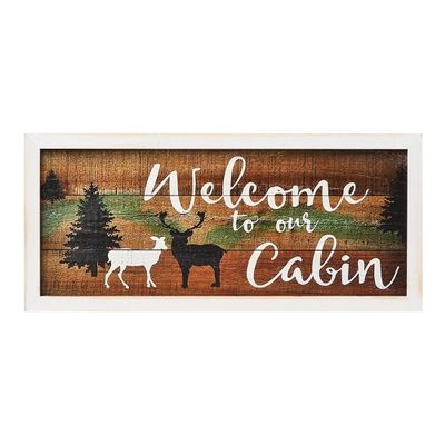 Lodge Wall Art Welcome Framed Cabin Woods and Lake 3.75" W x 15.1" L - Cabin