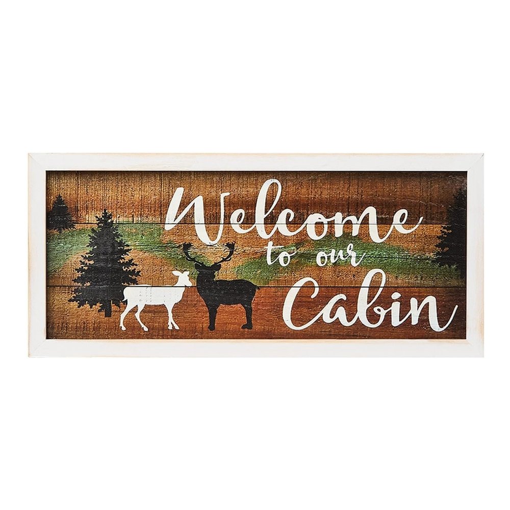 Lodge Wall Art Welcome Framed Cabin Woods and Lake 3.75" W x 15.1" L - Cabin