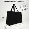 BasicList Extra Large Canvas Tote Bag - Big Reusable Grocery Shopping Heavy Duty, Organizer 6 Inner Pockets, Black view 3