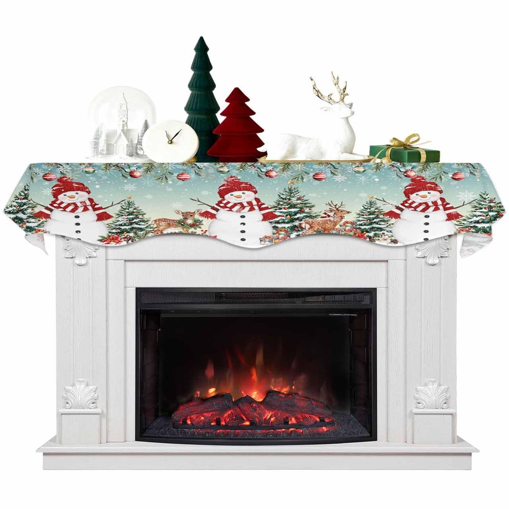 Hokiten Teal Christmas Scarf, 70 x 17 Inch, Red Snowman Xmas Decoration, Botanical Balls Tree Elk Mantel Scarves Fireplace Runner