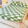 LDLCYCN Milk Velvet Checkered Fitted Sheet Mattress Cover King Warm Thicken Mattress Protector Super Soft Bed Cover with Pillowcase Washable 12'' Deep Pocket Mattress Pad,Green,180 * 200cm(King) view 1
