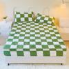 LDLCYCN Milk Velvet Checkered Fitted Sheet Mattress Cover King Warm Thicken Mattress Protector Super Soft Bed Cover with Pillowcase Washable 12'' Deep Pocket Mattress Pad,Green,180 * 200cm(King) view 2