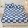 LDLCYCN Milk Velvet Checkered Fitted Sheet Mattress Cover King Warm Thicken Mattress Protector Super Soft Bed Cover with Pillowcase Washable 12'' Deep Pocket Mattress Pad,Dark Blue,200 * 220cm(3PCS) view 2