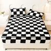 LDLCYCN Milk Velvet Checkered Fitted Sheet Mattress Cover King Warm Thicken Mattress Protector Super Soft Bed Cover with Pillowcase Washable 12'' Deep Pocket Mattress Pad,Black,180 * 200cm(King) view 2