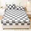LDLCYCN Milk Velvet Checkered Fitted Sheet Mattress Cover King Warm Thicken Mattress Protector Super Soft Bed Cover with Pillowcase Washable 12'' Deep Pocket Mattress Pad,Grey,180 * 200cm(3PCS) view 2