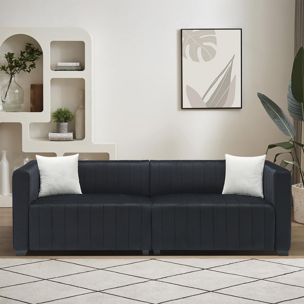 86" Luxury Velvet Cloud Sofa Couch,Soft Comfy Upholstered Sherpa Deep Seat 3 Seater Sofa with 2 Pillows,Oversized Loveseat for Living Room Apartment Lounge, Easy Assembly