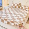 LDLCYCN Milk Velvet Checkered Fitted Sheet Mattress Cover King Warm Thicken Mattress Protector Super Soft Bed Cover with Pillowcase Washable 12'' Deep Pocket Mattress Pad,Coffee,120 * 200cm(2PCS) view 1