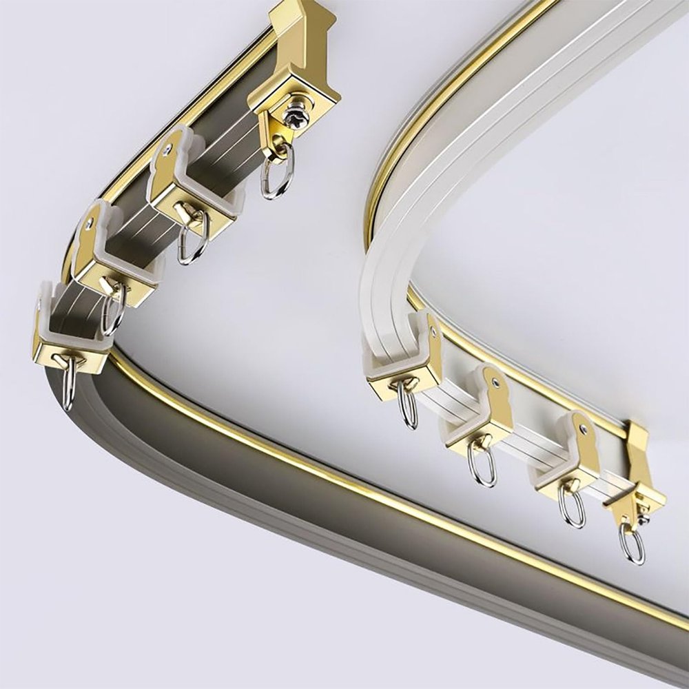 Flexible Curved Curtain Track, Aluminum Curtain Rod, Wall Mounting Curtains Rails, Easy DIY Installation for Arched, L-Shaped, U-Shaped Windows(Champagne Gold,230 mm(7.5ft))