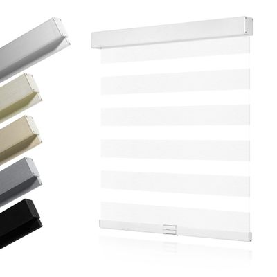 HOTSOON Cordless Zebra Shade with Matched Cassette, Light-Filtering Zebra Blinds for Indoor Windows, UV Protection Window Blinds for Light Control, White, 42" W x 64" H