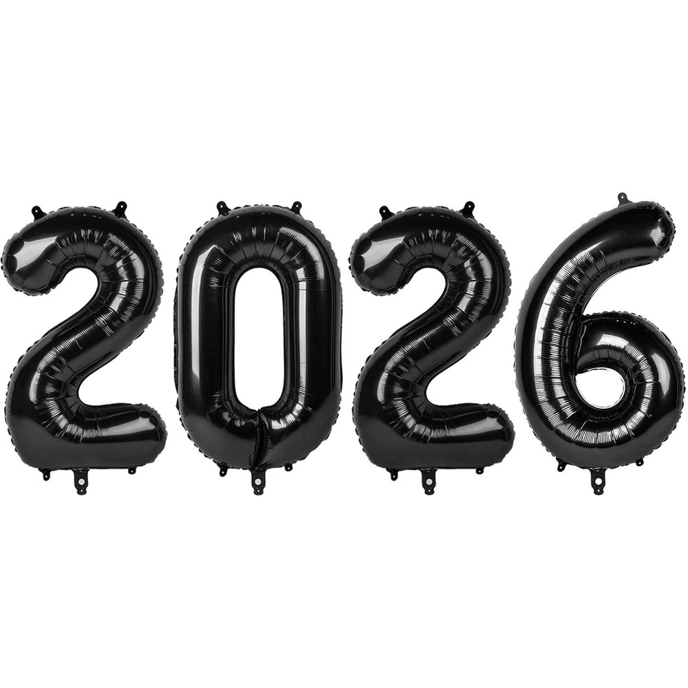 2026 Balloons Black, 40 Inch 2026 Balloons Number, Large 2026 Balloon Numbers for 2026 New Years Eve Party Supplies, 2026 Foil Balloons for New Years Decorations 2026