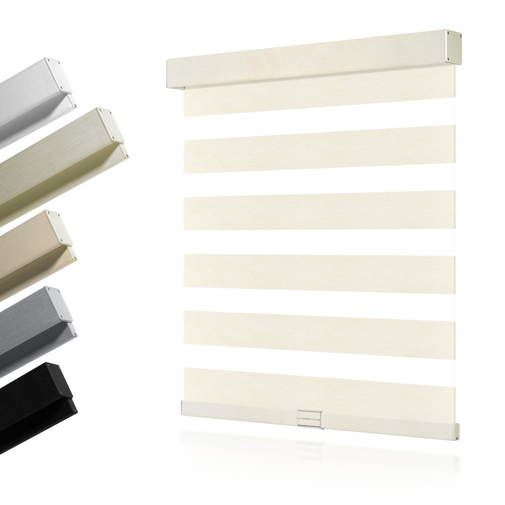 HOTSOON Zebra Blinds for Windows, Cordless Zebra Shade with Matched Cassette, Light-Filtering Blinds for Indoor Windows, UV Protection Window Blinds for Light Control, Light Beige, 21.5"W x 72"H