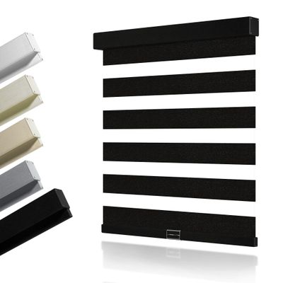 HOTSOON Cordless Zebra Shade with Matched Cassette, Light-Filtering Zebra Blinds for Indoor Windows, UV Protection Window Blinds for Light Control, Black, 41.5" W x 64" H