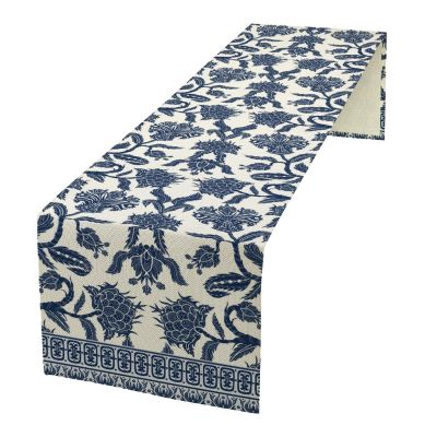 JanJCurt Chinoiserie Table Runner, Asian Chinese Blue Ceramic Japanese Branches Flowers Table Runner for Farmhouse Kitchen Dining Table Home Party Decor, 13x120inch