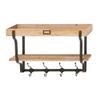Urban Designs Vintage Appeal Light Brown Wood Farmhouse Wall Shelve with Hooks view 2