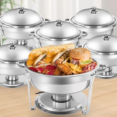 Jacgood Chafing Dish for Buffet, 6 Pack 6 QT Stainless Steel Chafing Servers Food Warmer Sets with Trays Pan Lid Folding Frame Stand for Kitchen Party Banquet Dining