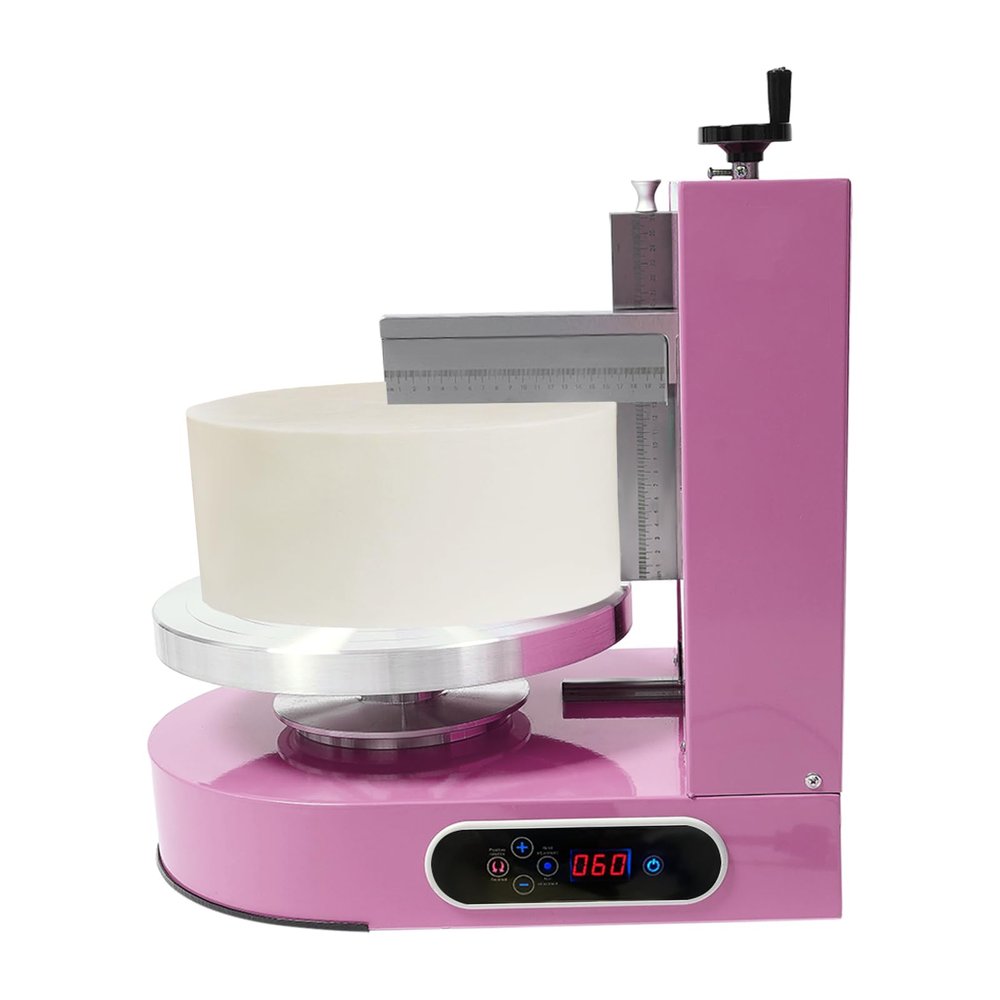 Cake Decorating Machine, 4-12Inch Cake Butter Cream Spreading Machine Adjustable Rotating Speed Electric Cake Coating Smoothing Scraping Machine for Weddings, Cake Stores (110-220V 200W Pink)