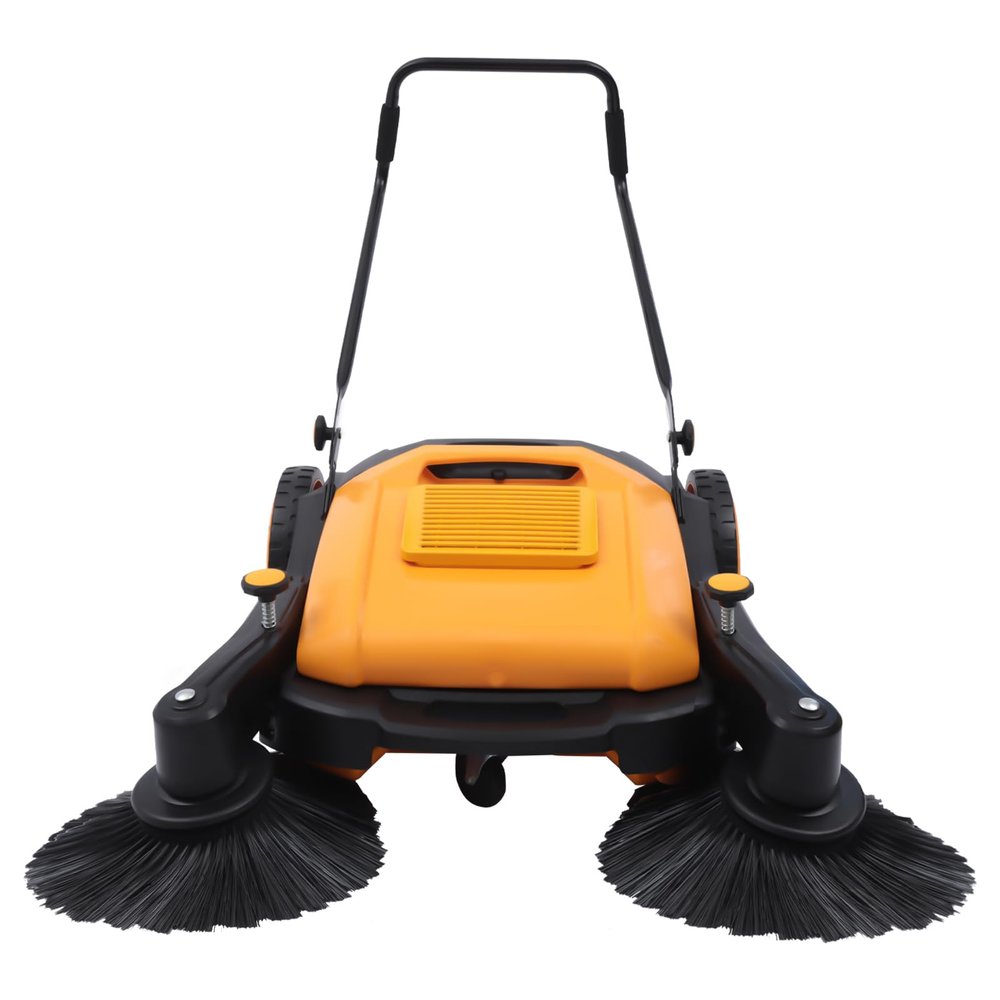 Outdoor Hand Push Floor Sweeper, 41inch Outdoor and Indoor Hand Push Floor Sweeper, ndustrial Floor Sweeper with Triple Brooms, Pavement Street Outdoor Sweeping Cleaner Walk Behind Sweeper for Hotels
