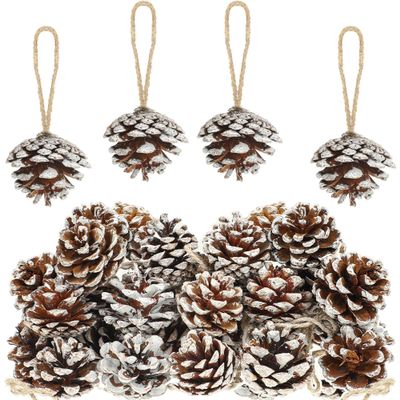 30 Pcs Christmas Pine Cones Ornament Bulk Natural Pinecones with String Rustic Snow Pine Cone Pendant Crafts Winter Holiday Hanging Ornament for Christmas Tree Crafts DIY Gift Tag Party Decoration