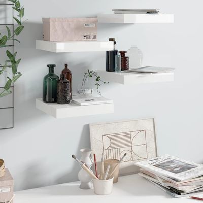 MINERWALL Floating Wall Shelves 4 pcs High Gloss White 9.1"x9.3"x1.5" MDF,Modern Floating Wall Shelves for Home Decor and Storage Invisible Mounting Set of 4 Wall Shelves, Shelving