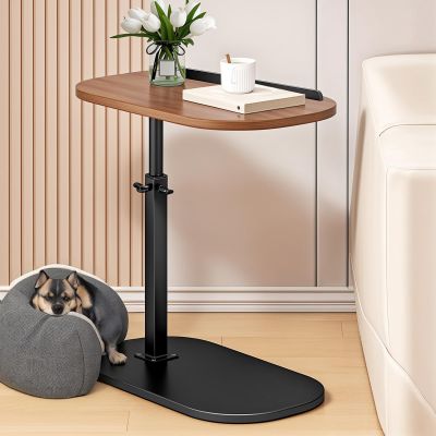 Haibinsuo C Table End Table, Adjustable Height Skinny Side Table, 360 Degree Swivel TV Tray Table, Night Stand with 2-Tier Storage Shelf, Reversible Couch Table Drink Table,Snack Table Brown