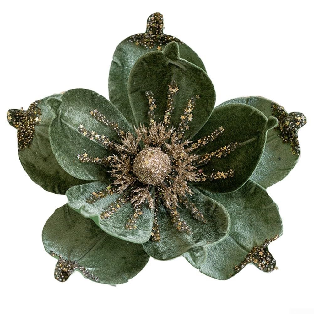 24cm Christmas Poinsettia Artificial Glitter Flower Hanging Xmas Party Tree Flower Garland Ornaments for Xmas Tree Ornament Wedding Birthday Wreath Decoration(Green)