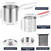 Deep Fryer Pot with Strainer Basket Stainless Steel Deep Frying Pot with Handle Good Heat Conductivity Oil Fryer Pot Portable Deep Frying Oil Container (Style1) view 2