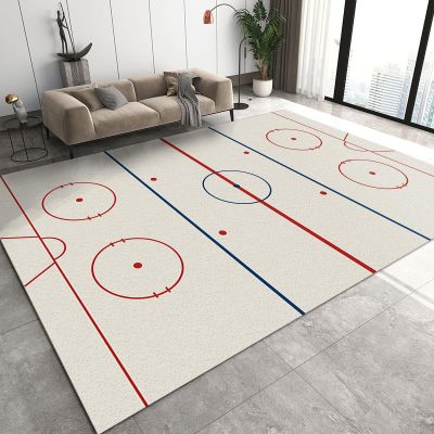 KIRESEI Area Rugs 6x9ft, Simple Ice Hockey Rink Outline Rugs for Living Room, Fashion Ice Hockey Stadium Nursery Rug with Under Rug Non Slip Tape for Bedroom Kids Room