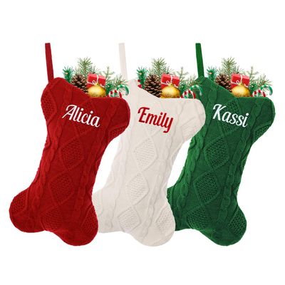 ZGCYSMHT Personalized Dog Christmas Stocking, Custom Bone Shaped Knitted Christmas Stocking, Large Pet Hanging Christmas Stocking(1 Pack)
