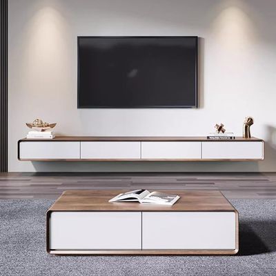 ntumLeap Floating TV Stand Floating Shelves with 4 Doors Suspended Wall Ultra-Thin Narrow Wall Hanging Entertainment Media Console Center for Living Room & Office(Brown) (White 160 * 24 * 20cm)