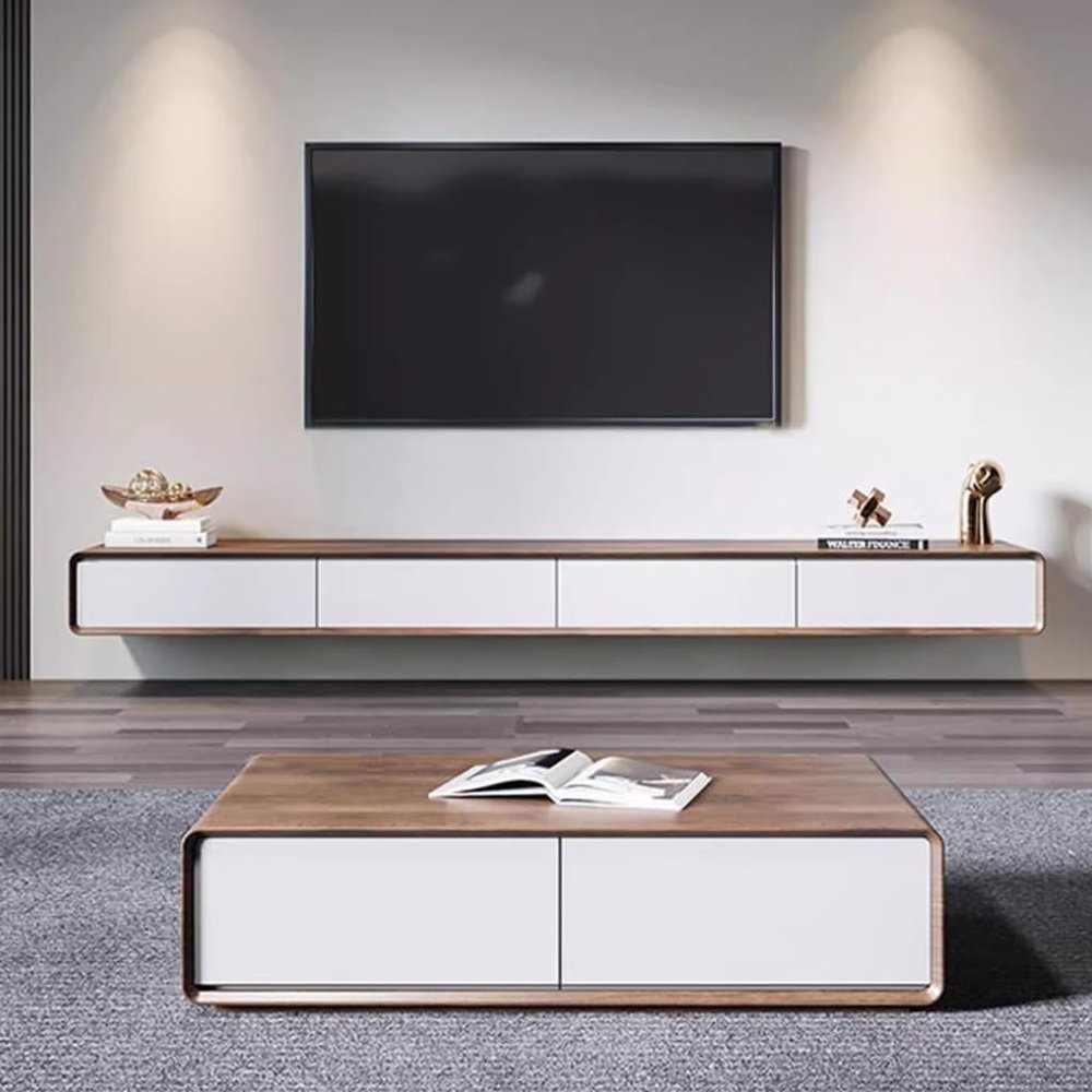 ntumLeap Floating TV Stand Floating Shelves with 4 Doors Suspended Wall Ultra-Thin Narrow Wall Hanging Entertainment Media Console Center for Living Room & Office(Brown) (White 160 * 24 * 20cm)