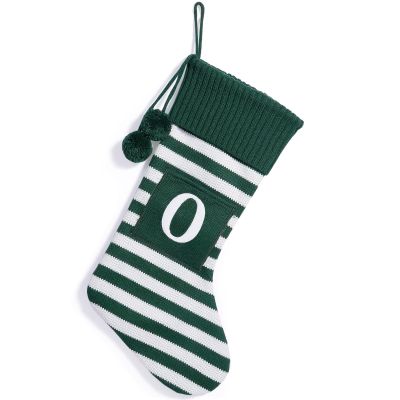 Christmas Stocking Knit Initial Christmas Stockings for Family Farmhouse Stripe Monogram Letter Christmas Stockings Christmas Decorations Gift Stocking Personalized Stocking 20X42CM (O,Green)