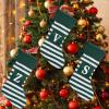 Christmas Stocking Knit Initial Christmas Stockings for Family Farmhouse Stripe Monogram Letter Christmas Stockings Christmas Decorations Gift Stocking Personalized Stocking 20X42CM (O,Green) view 2