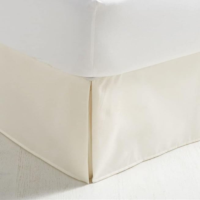 Twin Size Bed Skirt Ivory Box Pleated Bed Skirt with 18" Drop-Natural Cotton 600 Thread Count Premium Finish Box Pleated Bed Skirt Split Corner Bed Skirt (39 X 75) Twin