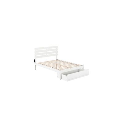 HomeStock Full Bed with Foot Drawer & USB Charger - Modern Design, Slat Kit Included, No Foundation Needed - White Finish