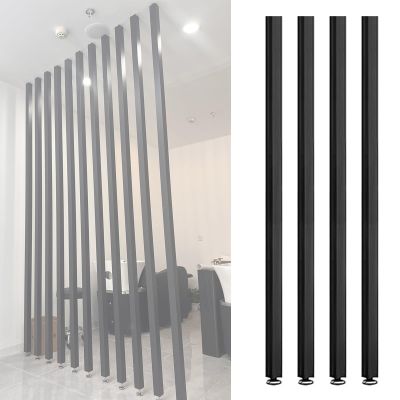 Aluminum Privacy Screen Column Grille, Floor to Ceiling Wall Partition Room Divider, Separator Privacy Screens Columnar, Square Black Modern Slats Screen Partition Post(Pack of 4,Height 195cm/76.7in)