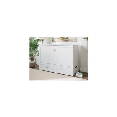 HomeStock Victorian Vibes Murphy Bed Chest with Charging Station, Sturdy Construction, Versatile Design, Includes Folding Memory Foam Mattress and USB Ports White/Full