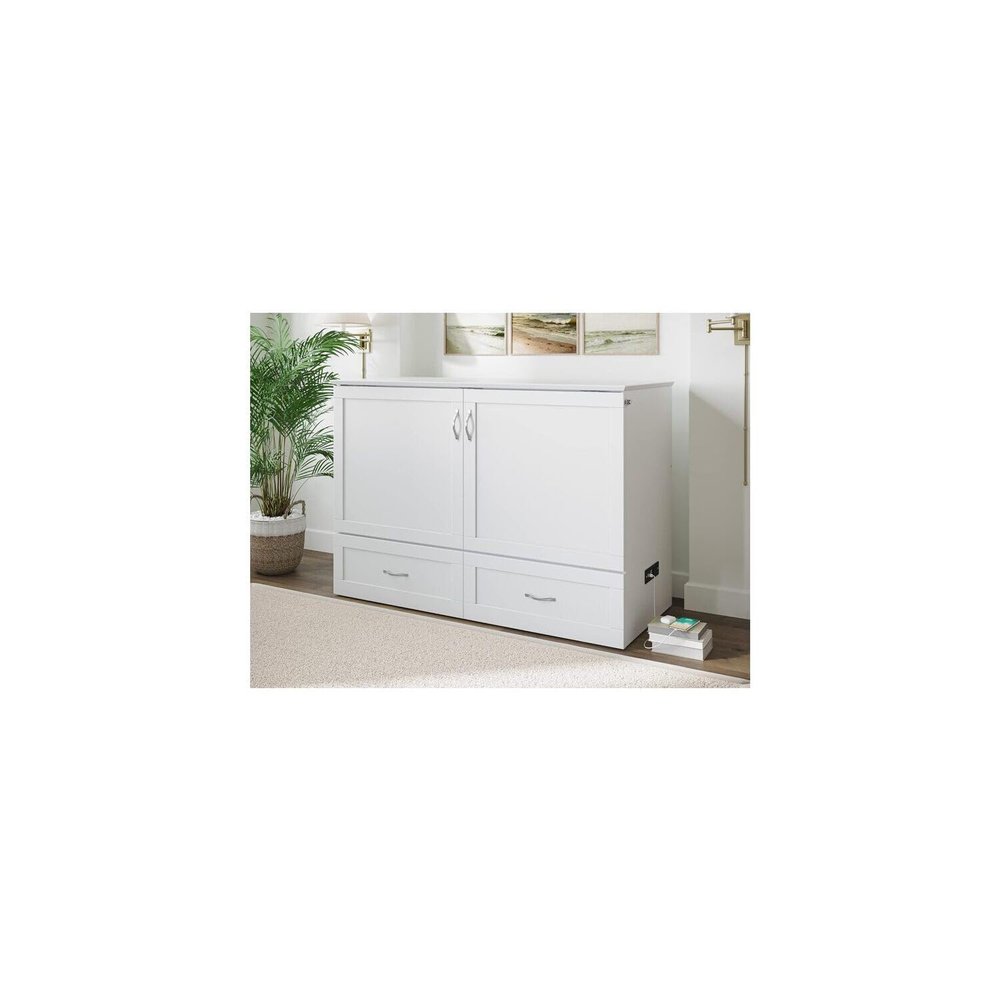 HomeStock Victorian Vibes Murphy Bed Chest with Charging Station, Sturdy Construction, Versatile Design, Includes Folding Memory Foam Mattress and USB Ports White/Full