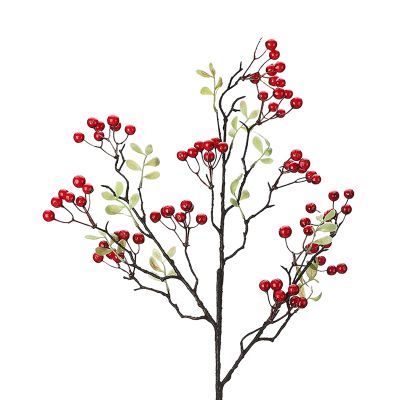 Artificial Pip Berry Stems 27.6in Orange Red Green White Faux Holly Berry Flowers Branches Bouquet Handmade Berry Picks for Table Centerpiece Vase Home Wedding Christmas Holiday Decor (Red, 5)